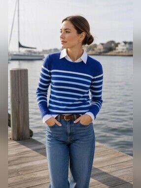 J. McLaughlin Striped Cashmere Poet Sweater in Blue Quiet Luxury Women's S NWT